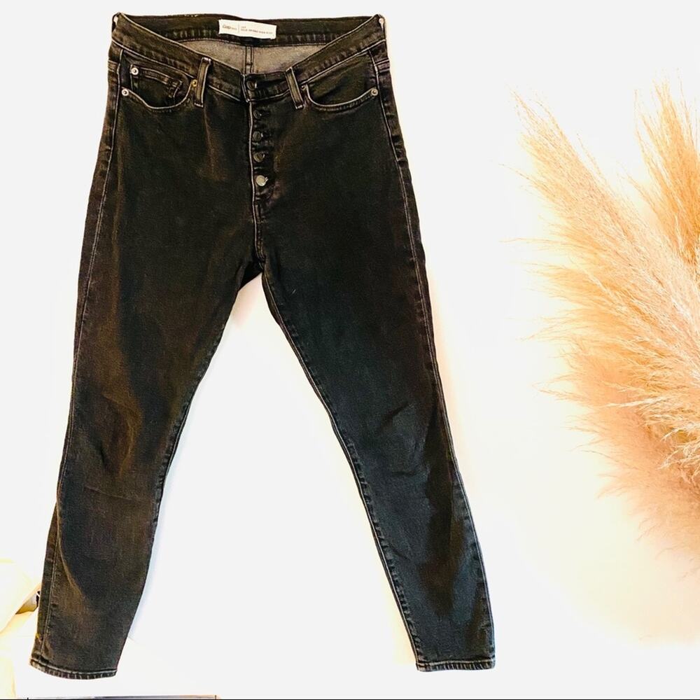 GAP Button Fly Washed Black Dark Grey Skinny High Waist Rise 10" Denim Jeans 28
